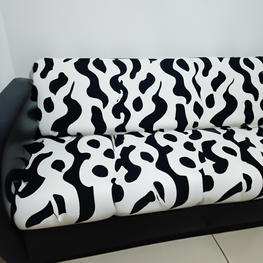 תמונה של ספה לבנה עם כיסוי בדוגמת שחור ולבן