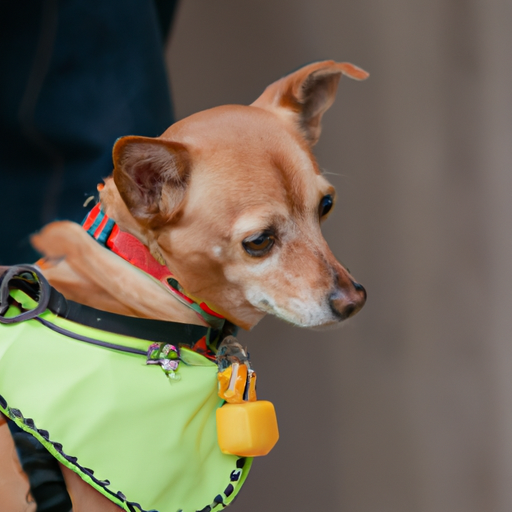 תקריב של כלב לובש קולר עם מיכל קטן של חומר הדברה מחובר.